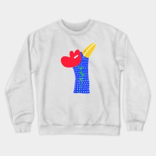 Blue funny bird with red flower, version 1 Crewneck Sweatshirt